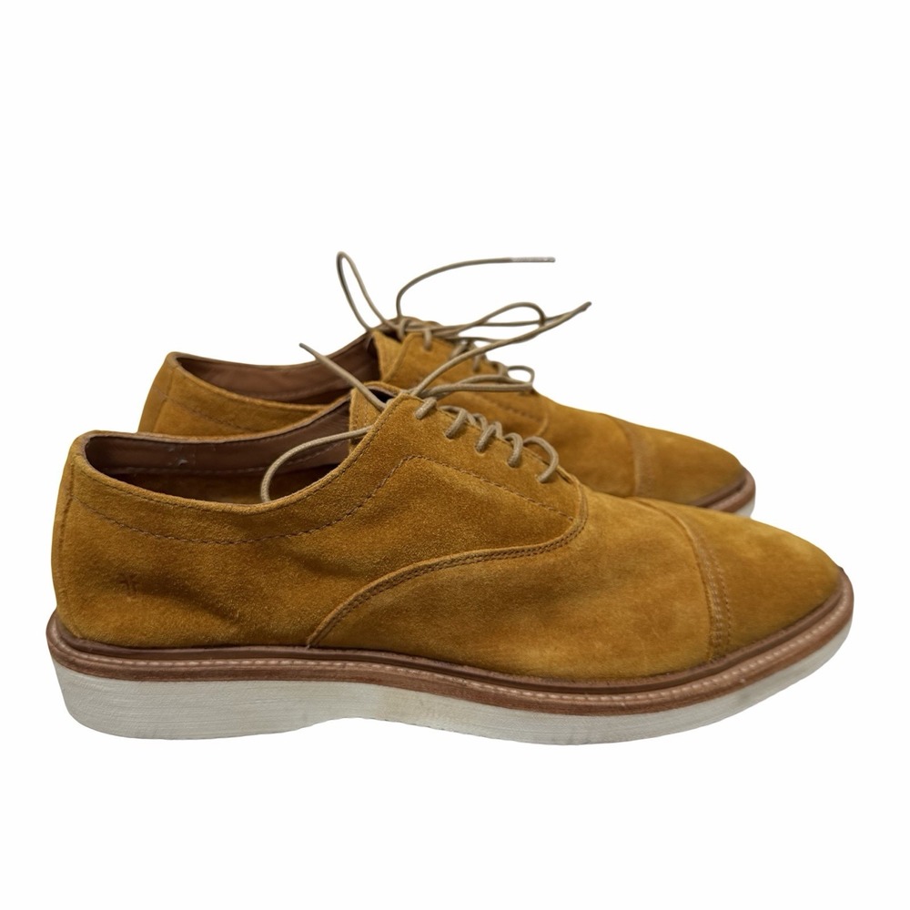 FRYE Paul Bal Oxford Suede Leather Cap Toe Lace Up Shoes Mens US 9 Marigold NWOB